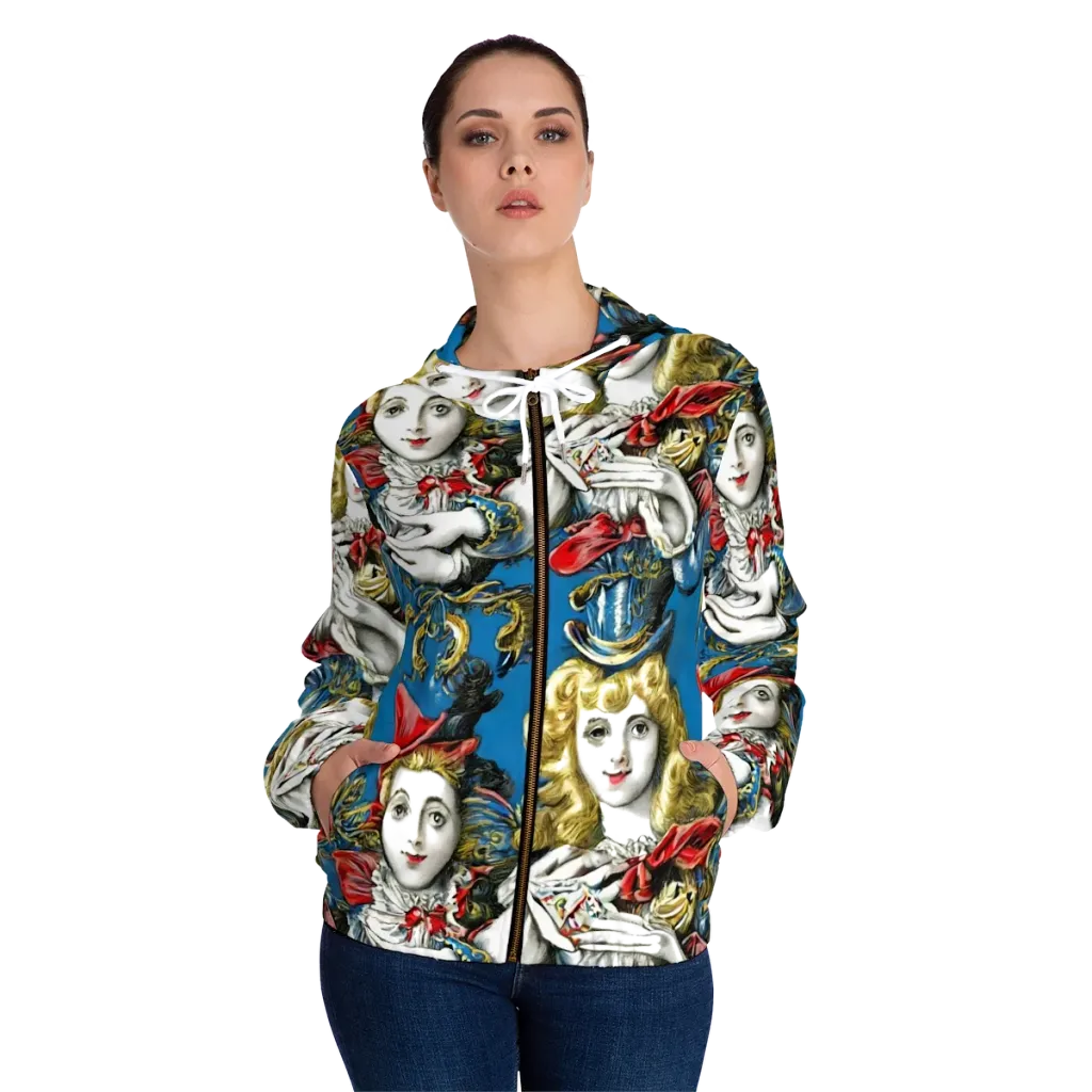 Masquerade Echoes on Women's Full-Zip Hoodie — Front On Person