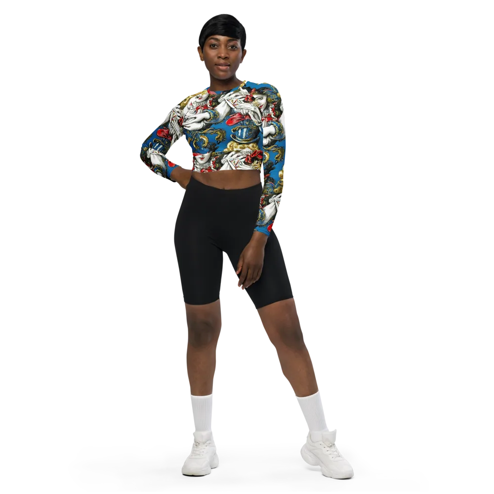 Masquerade Echoes on Long Sleeve Crop Top — Front