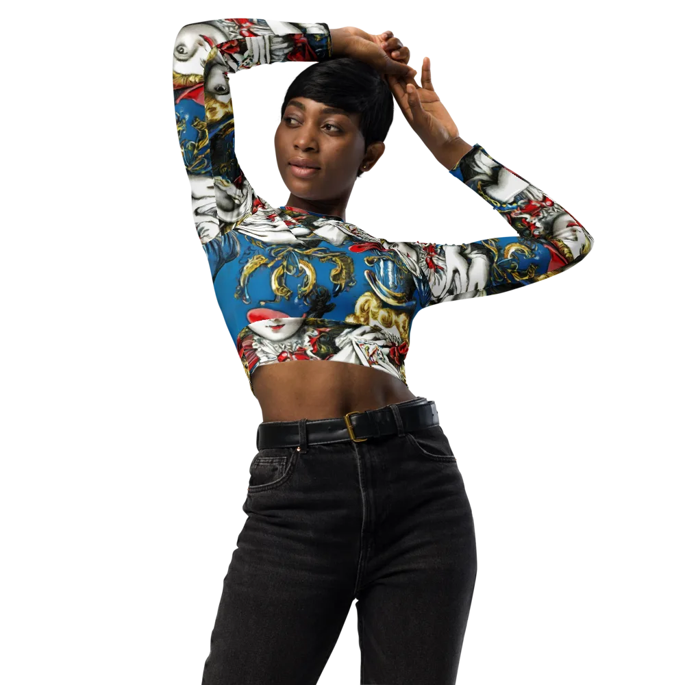 Masquerade Echoes on Long Sleeve Crop Top — Front