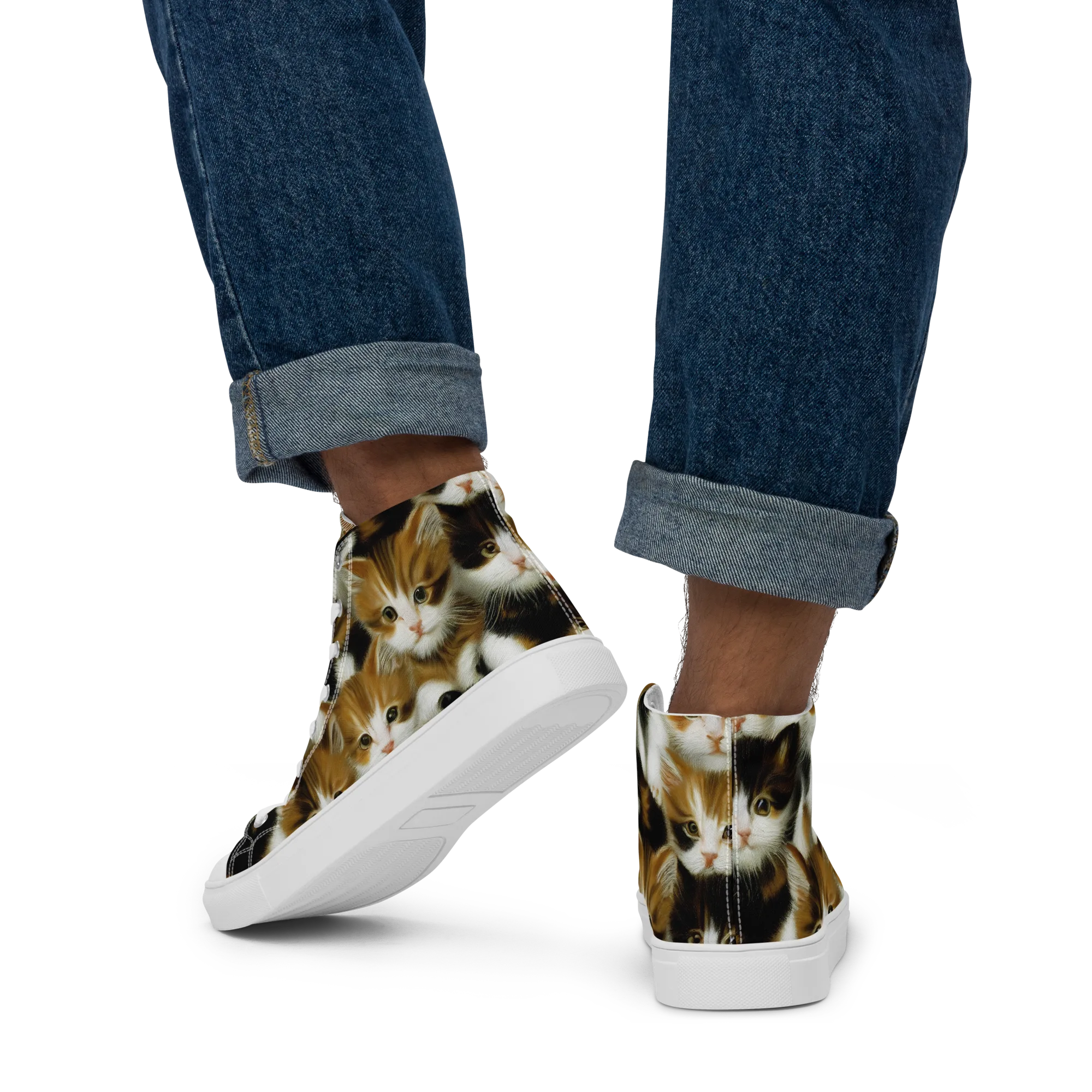 Cuddle Chaos on Men's High Top Canvas Shoes — Back
