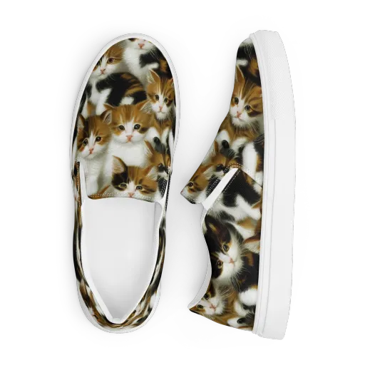 Cuddle Chaos on a Men's Slip-On Canvas Shoes