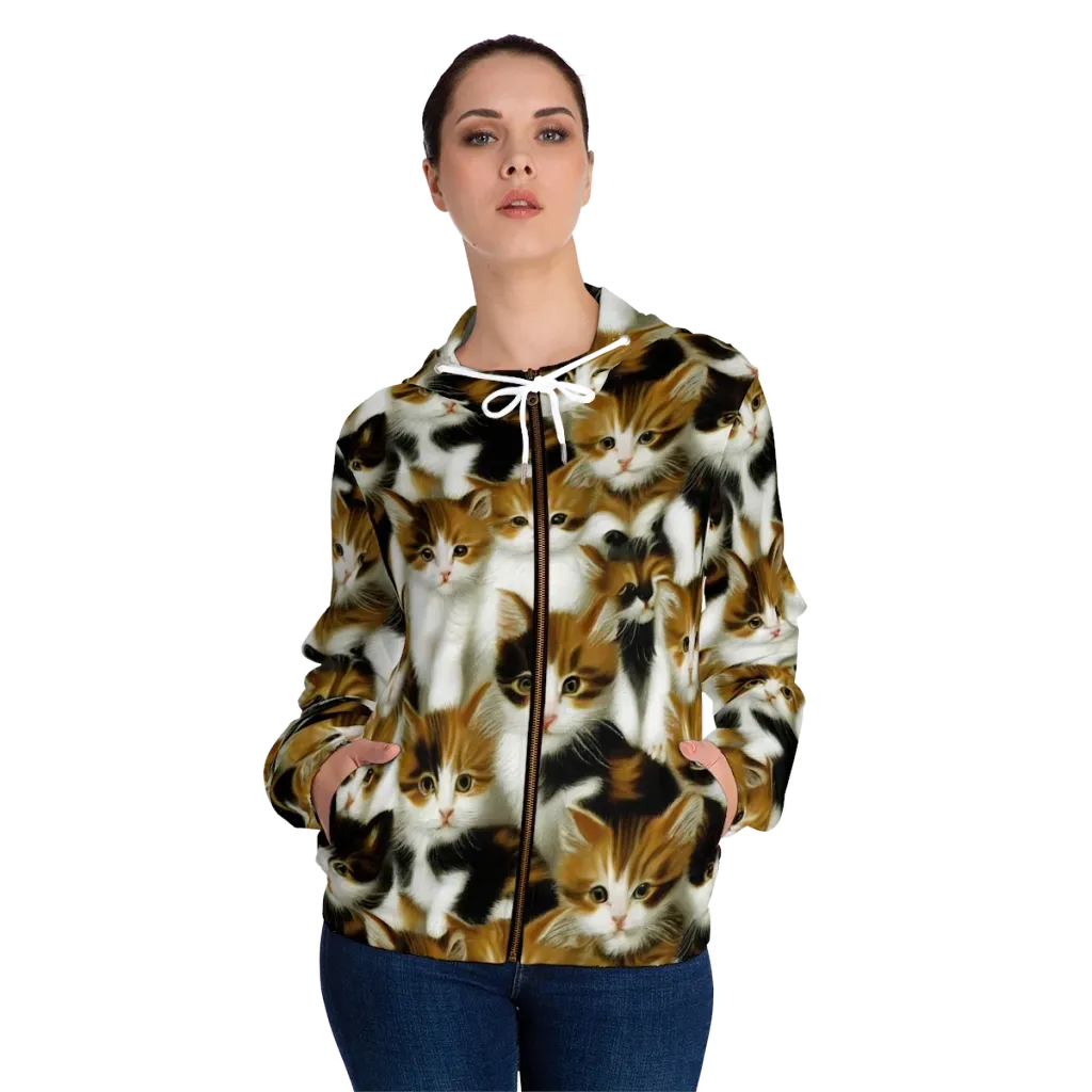 Cuddle Chaos on Women's Full-Zip Hoodie — Front On Person