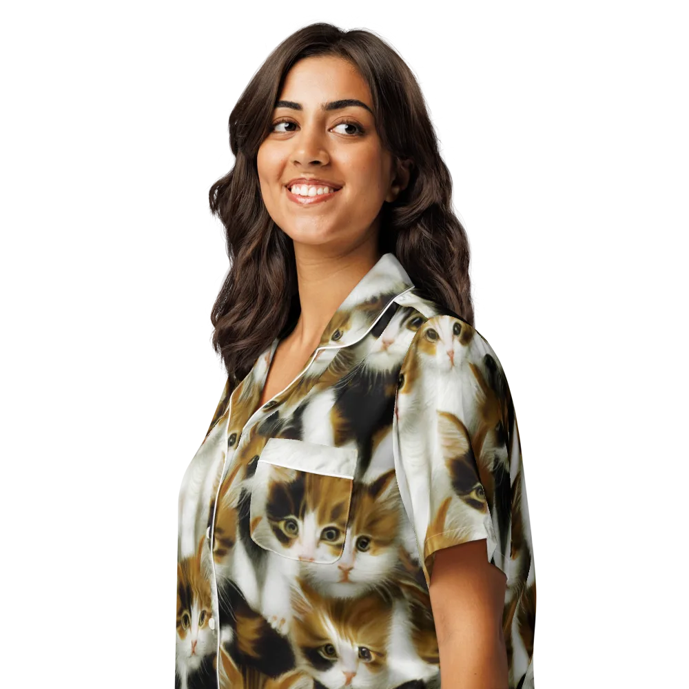Cuddle Chaos on Women's Short Sleeve Pajama Top — Left Front