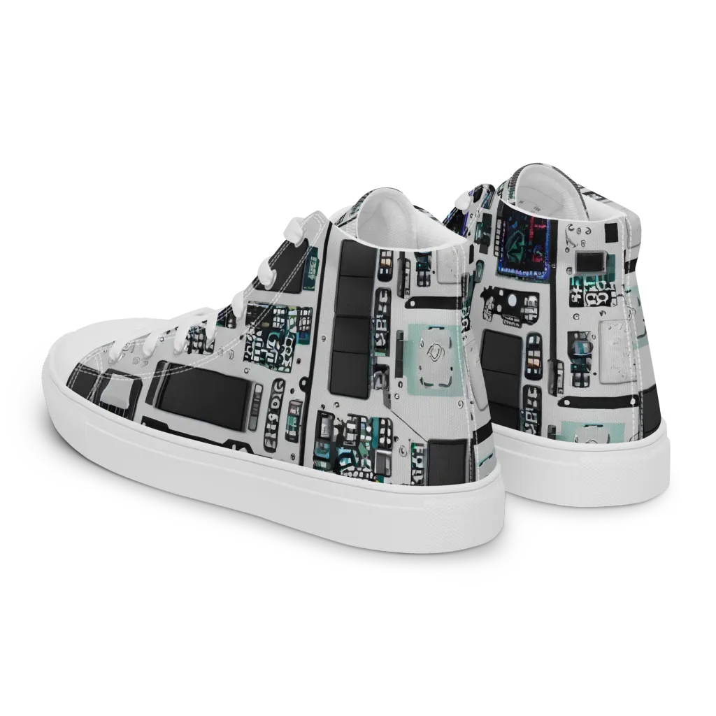 Wired Wonders on Men's High Top Canvas Shoes — Left Back