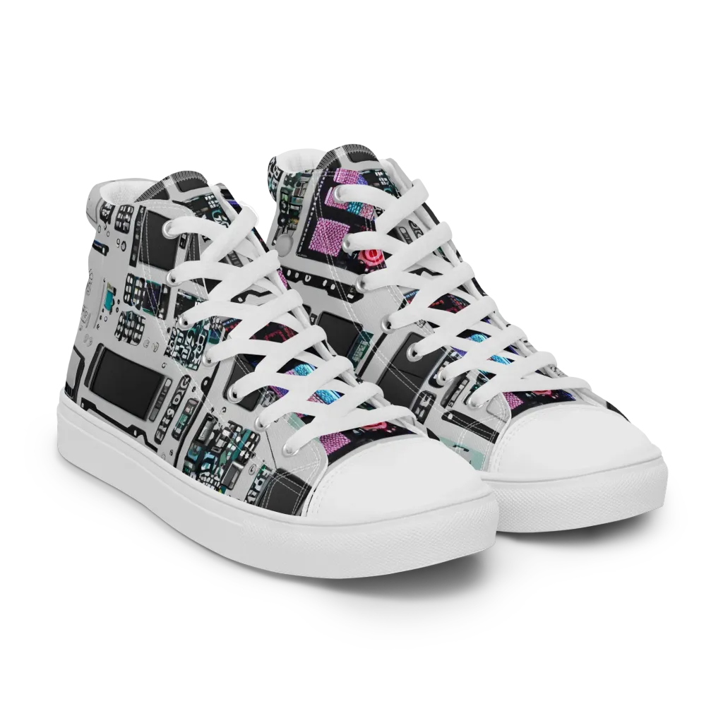Wired Wonders on Men's High Top Canvas Shoes — Right Front