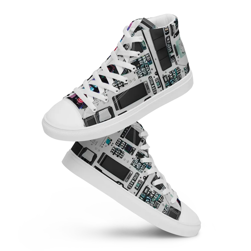 Wired Wonders on Men's High Top Canvas Shoes — Front