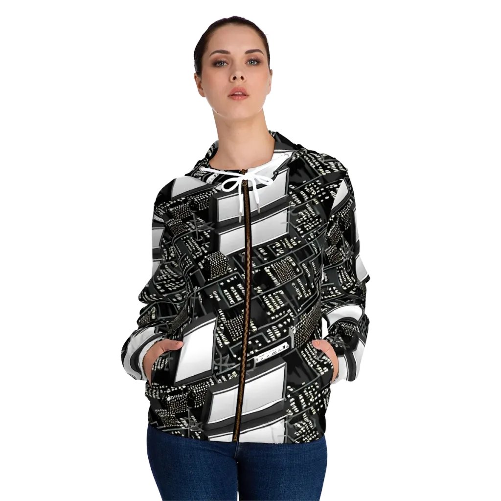 Electro Essence on Women's Full-Zip Hoodie — Front On Person