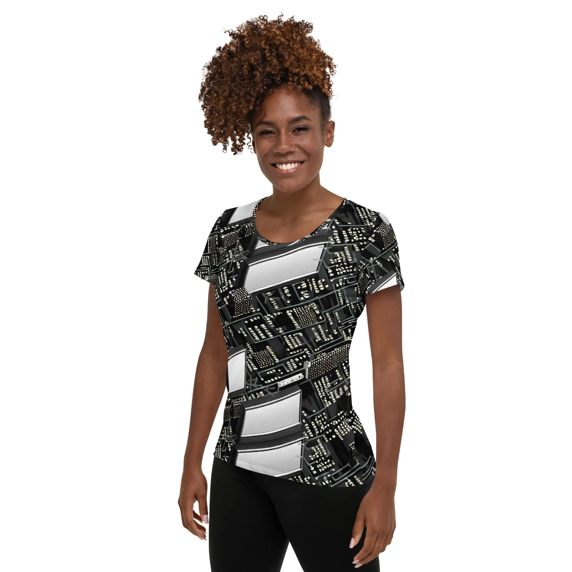 Electro Essence on Women's Athletic T-Shirt — Left