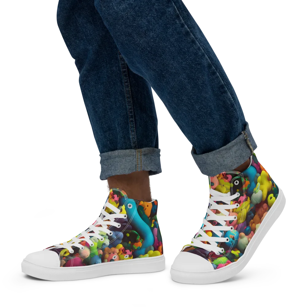 Bubble Pop Art on Men's High Top Canvas Shoes — Left