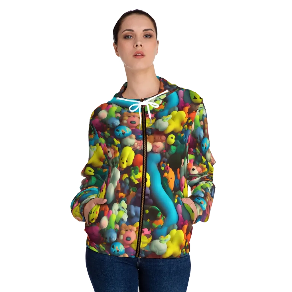Bubble Pop Art on Women's Full-Zip Hoodie — Front On Person