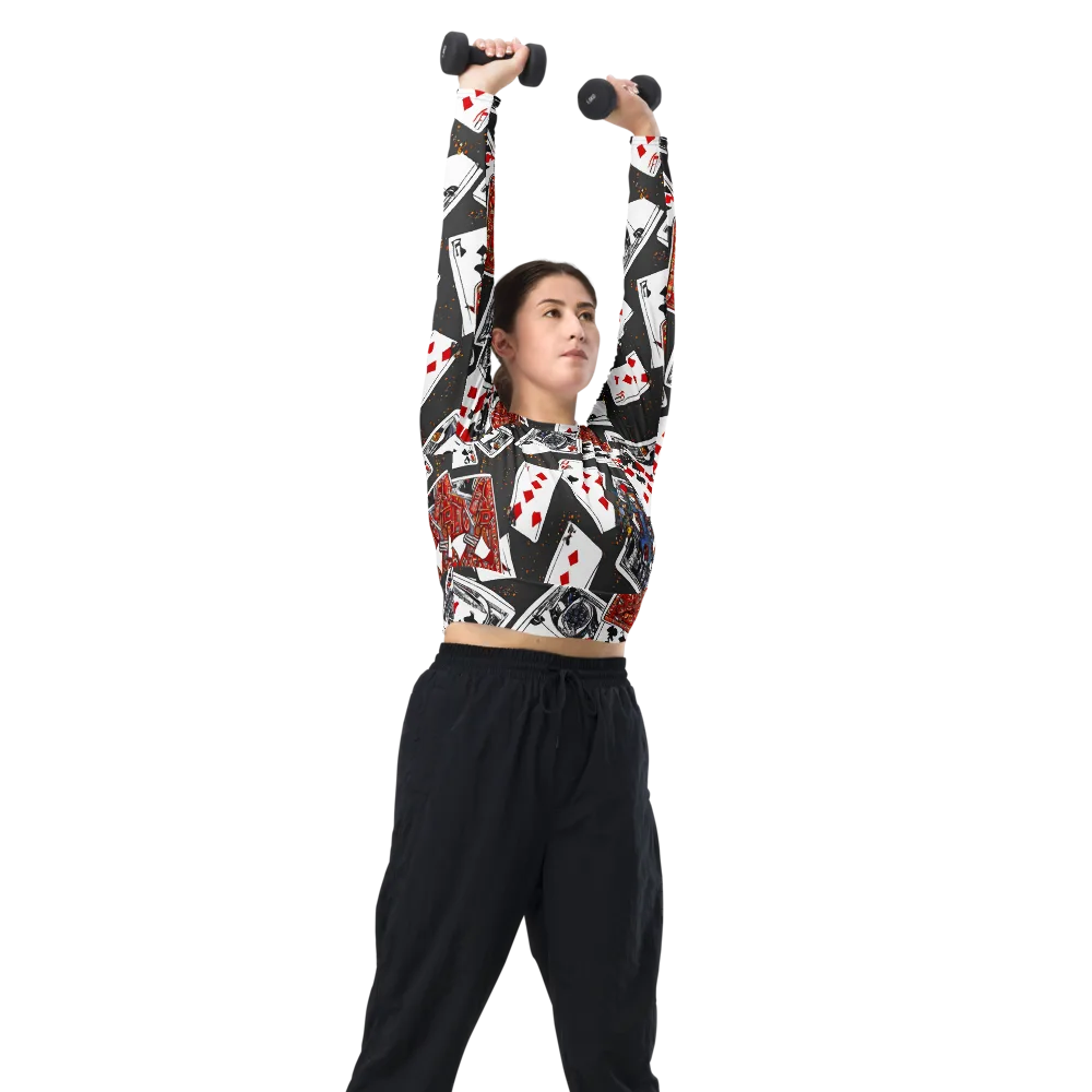 Tessellation, By Rockwell Kent on Long Sleeve Crop Top — Right Front