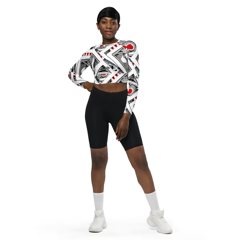 Fashion Print, By Carl Rahl on Long Sleeve Crop Top — Front