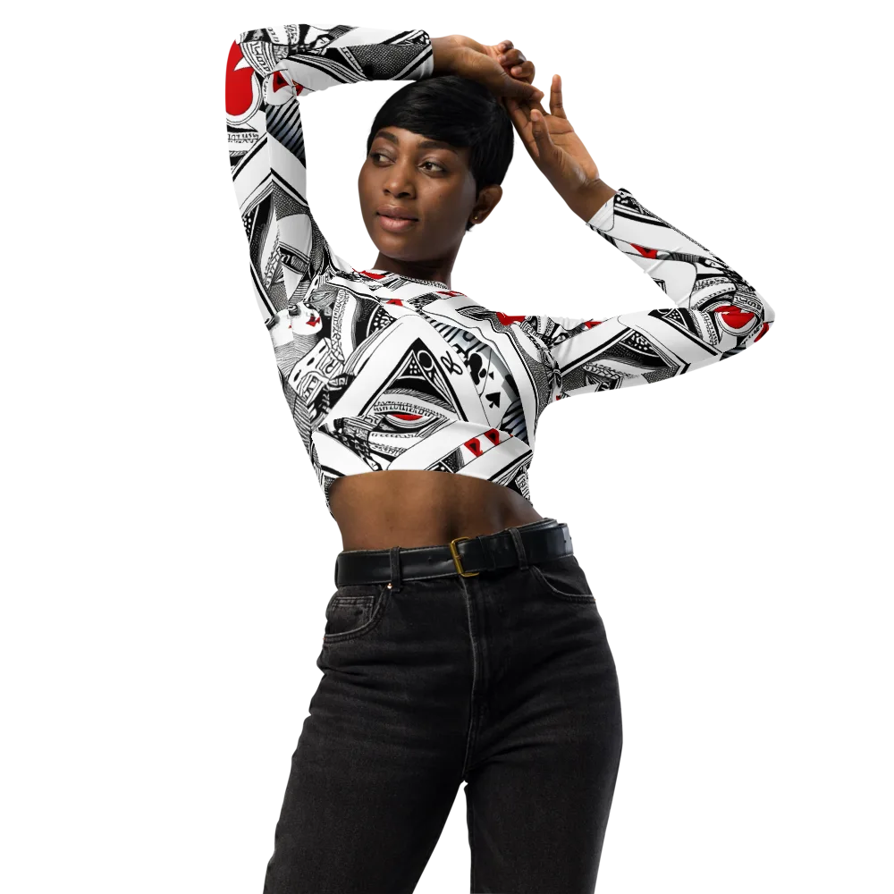 Fashion Print, By Carl Rahl on Long Sleeve Crop Top — Front