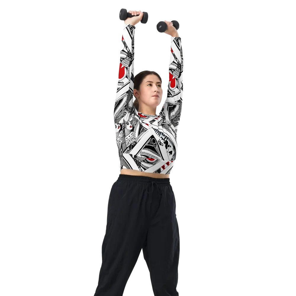 Fashion Print, By Carl Rahl on Long Sleeve Crop Top — Right Front