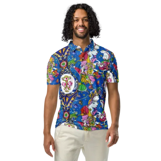 Galactic Masquerade on a Men's Slim Fit Polo Shirt