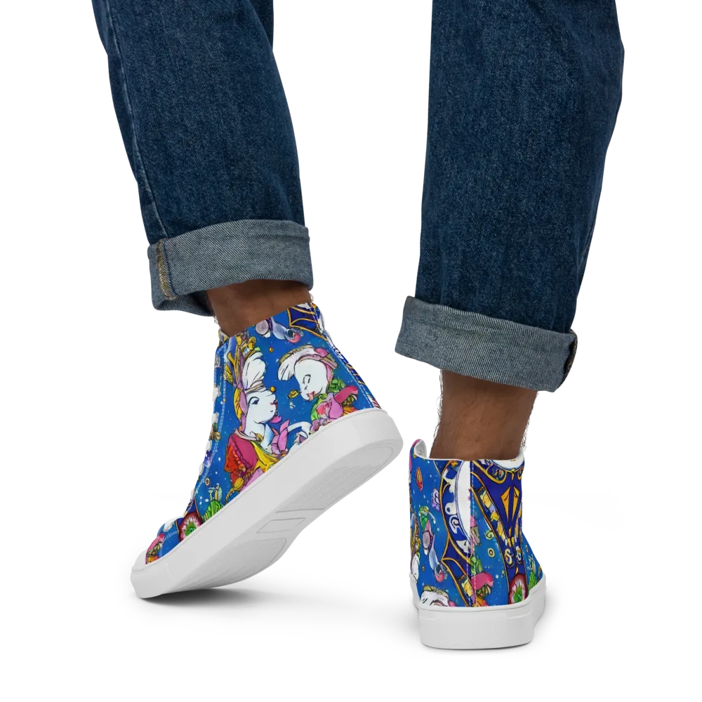 Galactic Masquerade on Men's High Top Canvas Shoes — Back