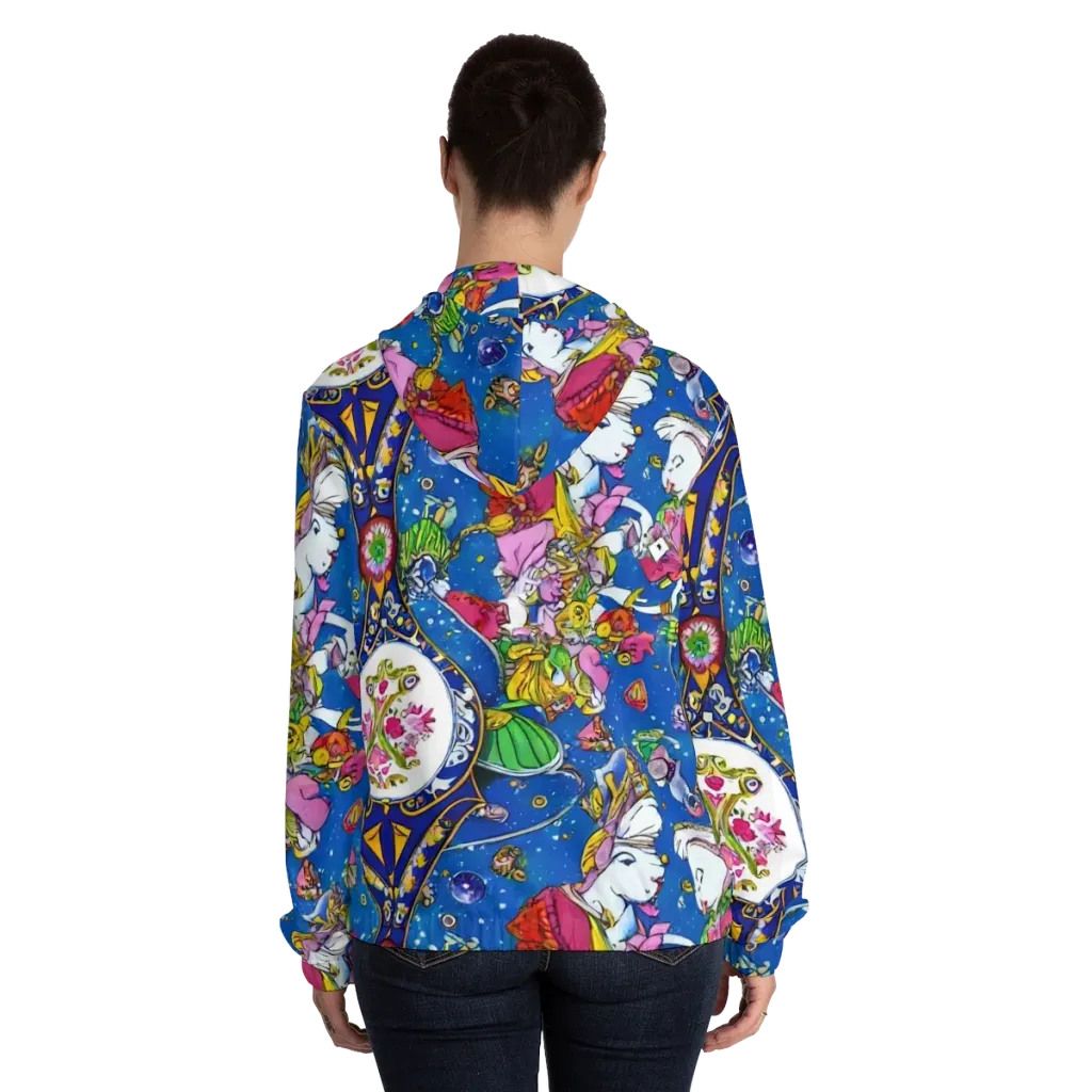 Galactic Masquerade on Women's Full-Zip Hoodie — Back On Person