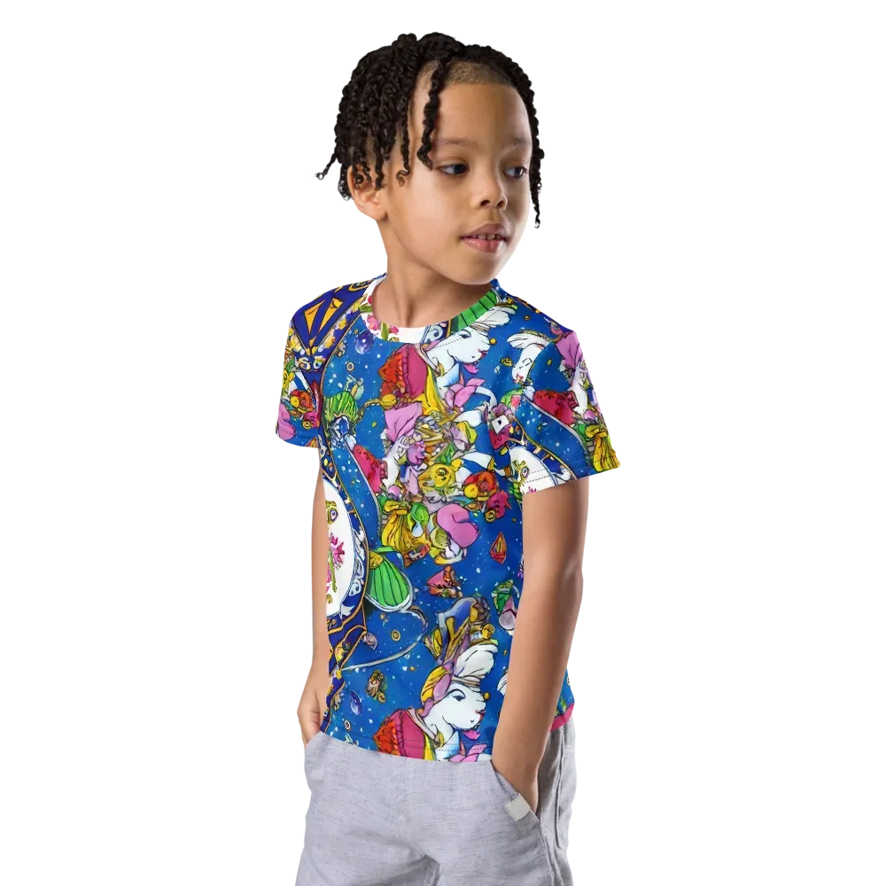 Galactic Masquerade on Kids Crew Neck T-Shirt — Left Front