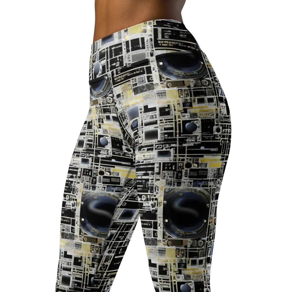Midnight Control Grid on Yoga Leggings — Left Front