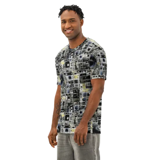 Midnight Control Grid on a Men's Cotton Crew Neck T-Shirt