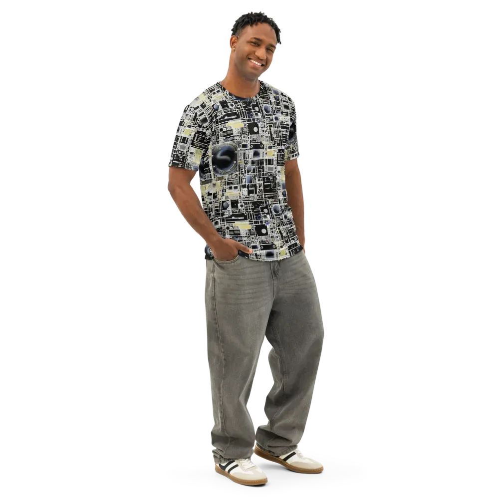 Midnight Control Grid on Men's Cotton Crew Neck T-Shirt — Right Front