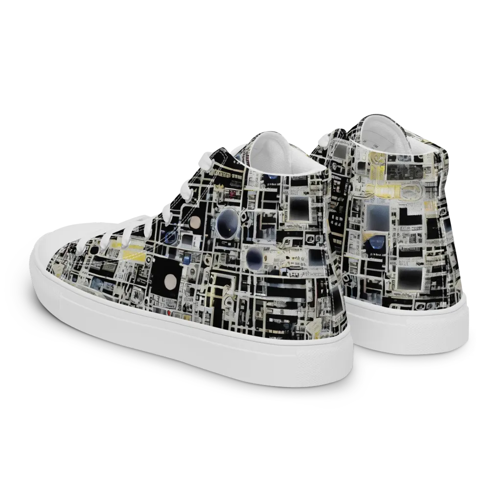 Midnight Control Grid on Men's High Top Canvas Shoes — Left Back