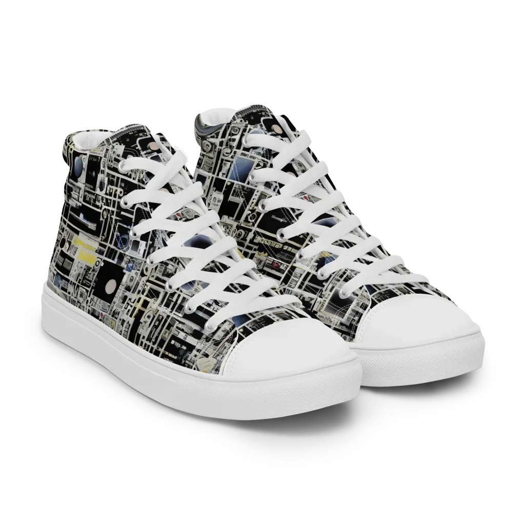 Midnight Control Grid on Men's High Top Canvas Shoes — Right Front