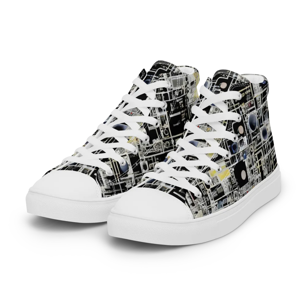 Midnight Control Grid on Women's High Top Canvas Shoes — Left Front