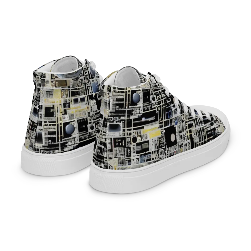Midnight Control Grid on Women's High Top Canvas Shoes — Right Back