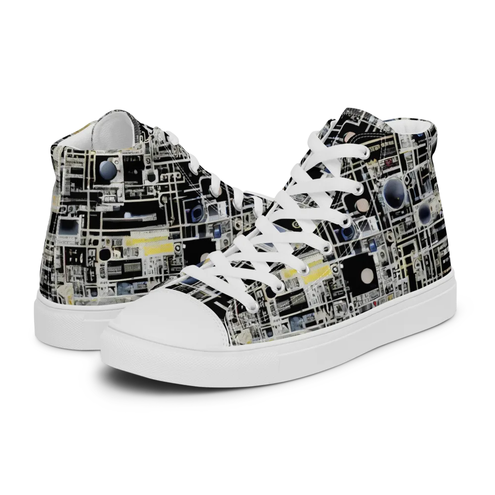 Midnight Control Grid on Women's High Top Canvas Shoes — Left