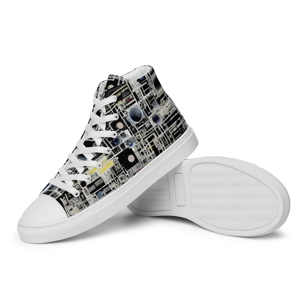 Midnight Control Grid on Women's High Top Canvas Shoes — Left