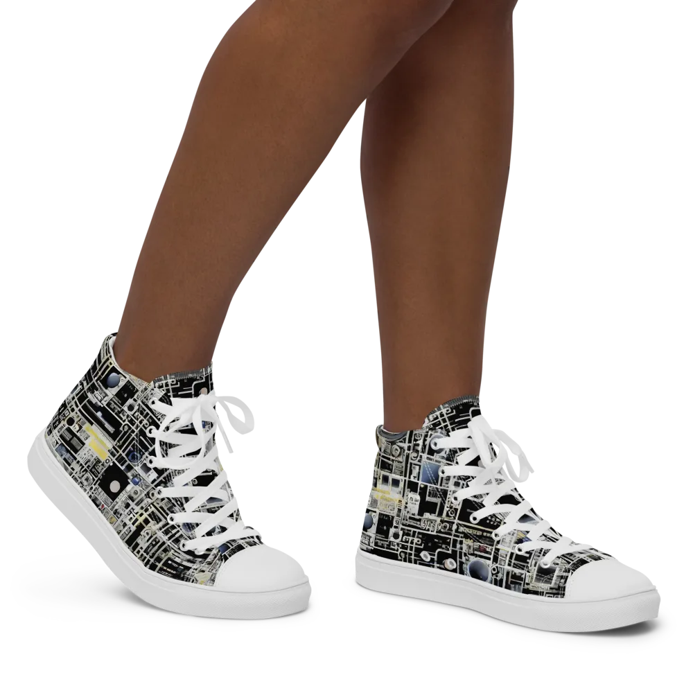 Midnight Control Grid on Women's High Top Canvas Shoes — Right
