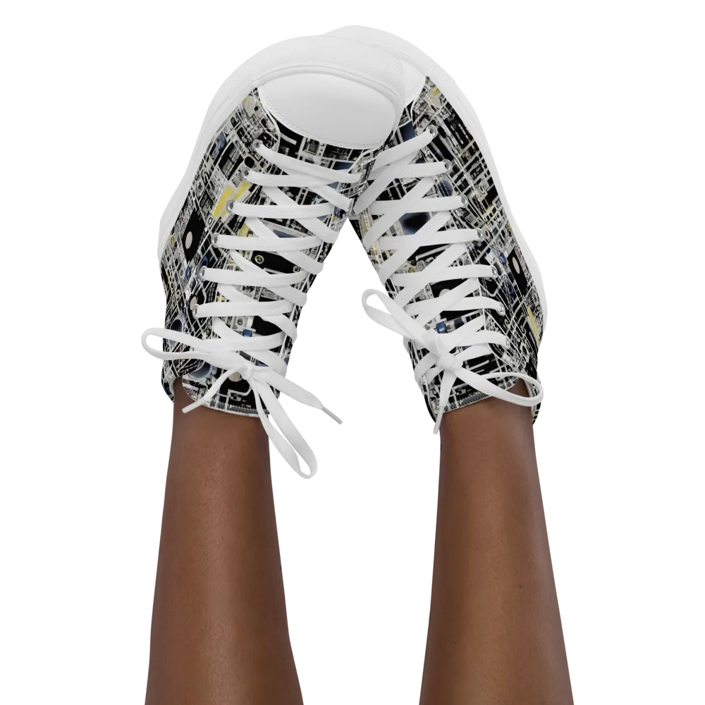 Midnight Control Grid on Women's High Top Canvas Shoes — Front