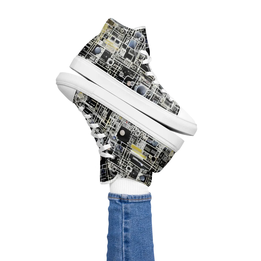 Midnight Control Grid on Women's High Top Canvas Shoes — Left