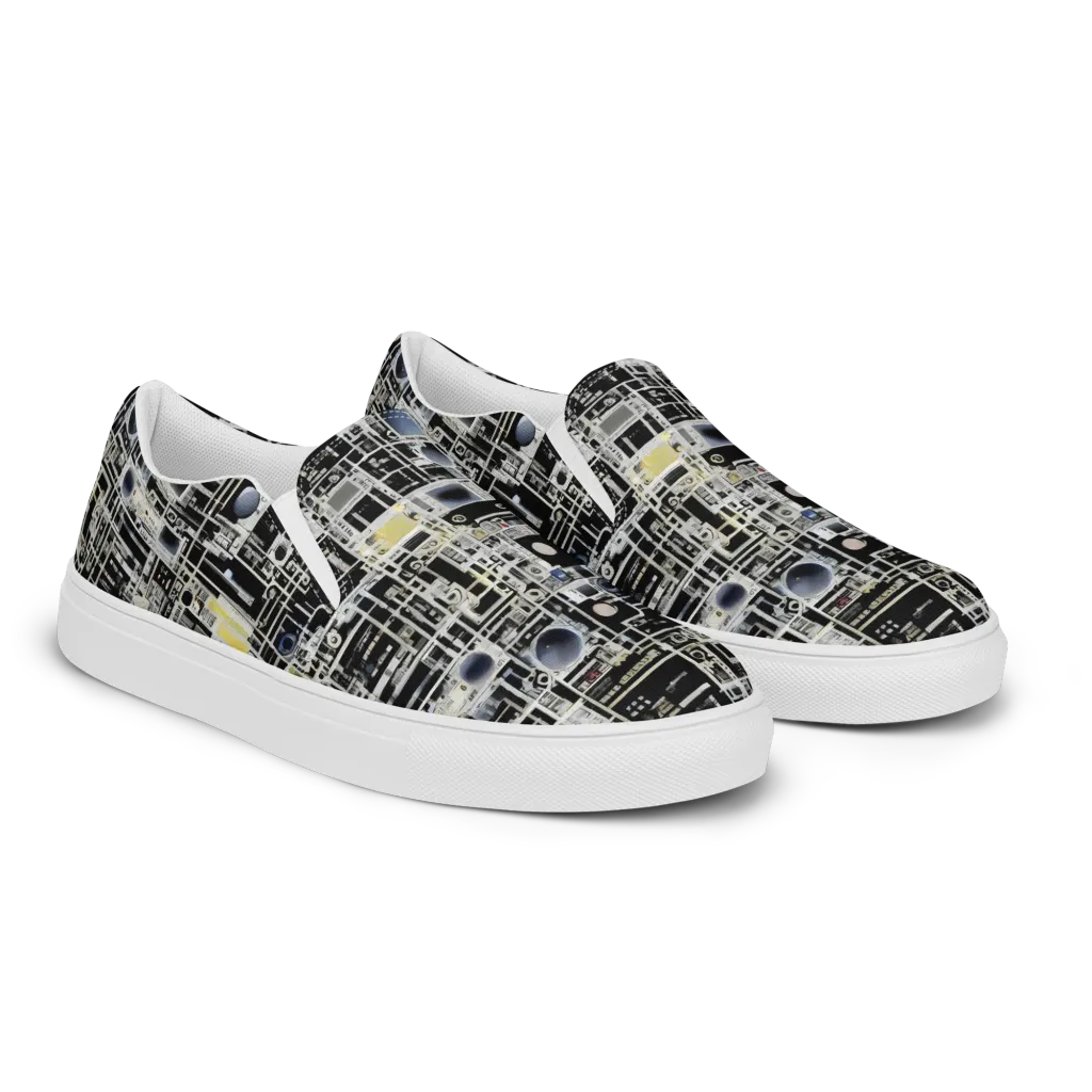 Midnight Control Grid on Men's Slip-On Canvas Shoes — Right Front