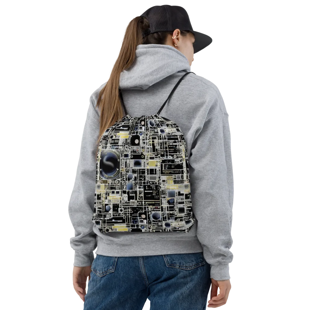 Midnight Control Grid on Drawstring Bag — Front