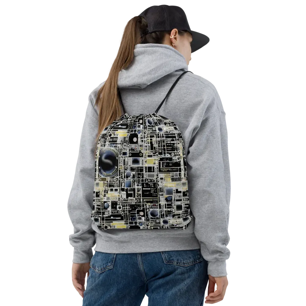 Midnight Control Grid on Drawstring Bag — Front