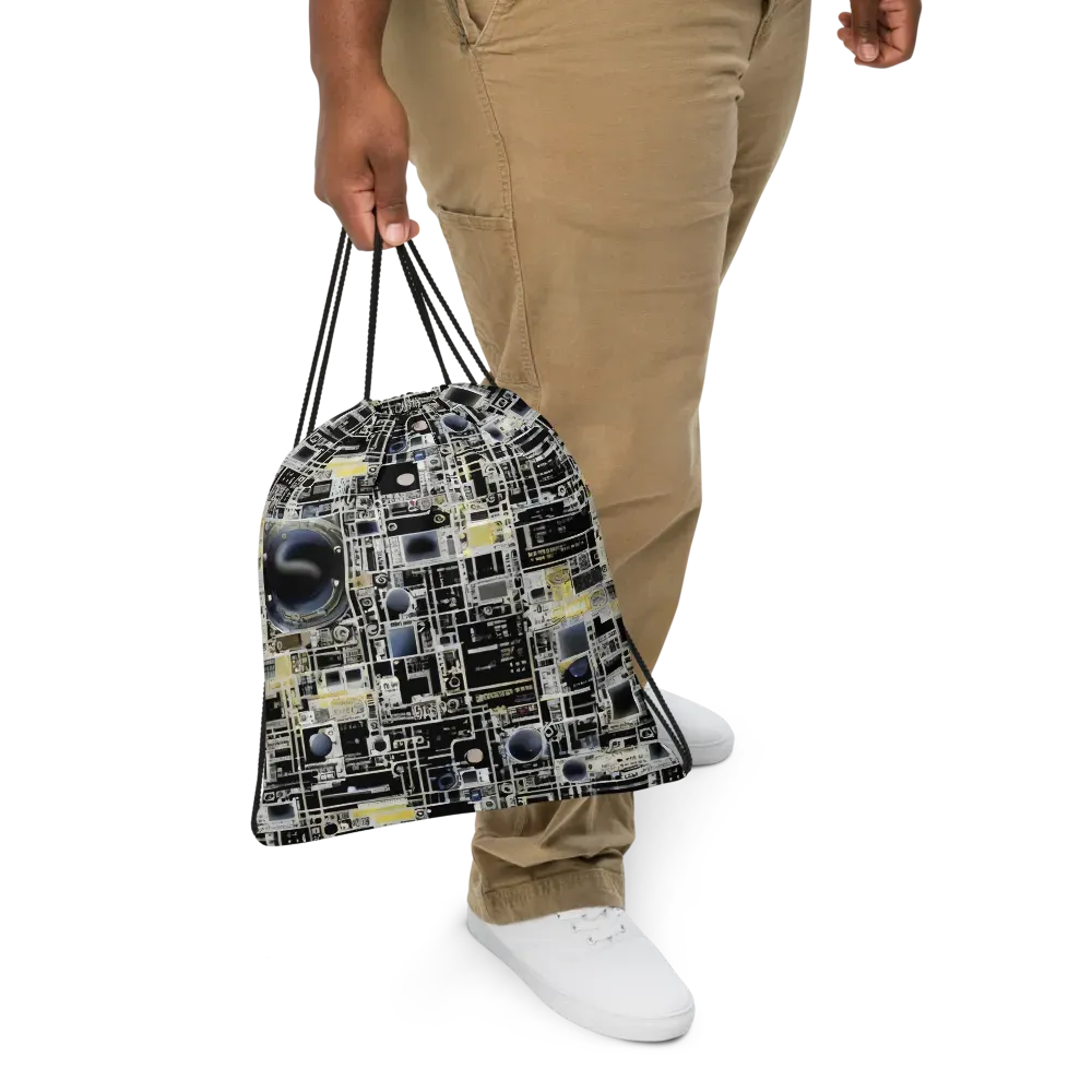 Midnight Control Grid on Drawstring Bag — Front