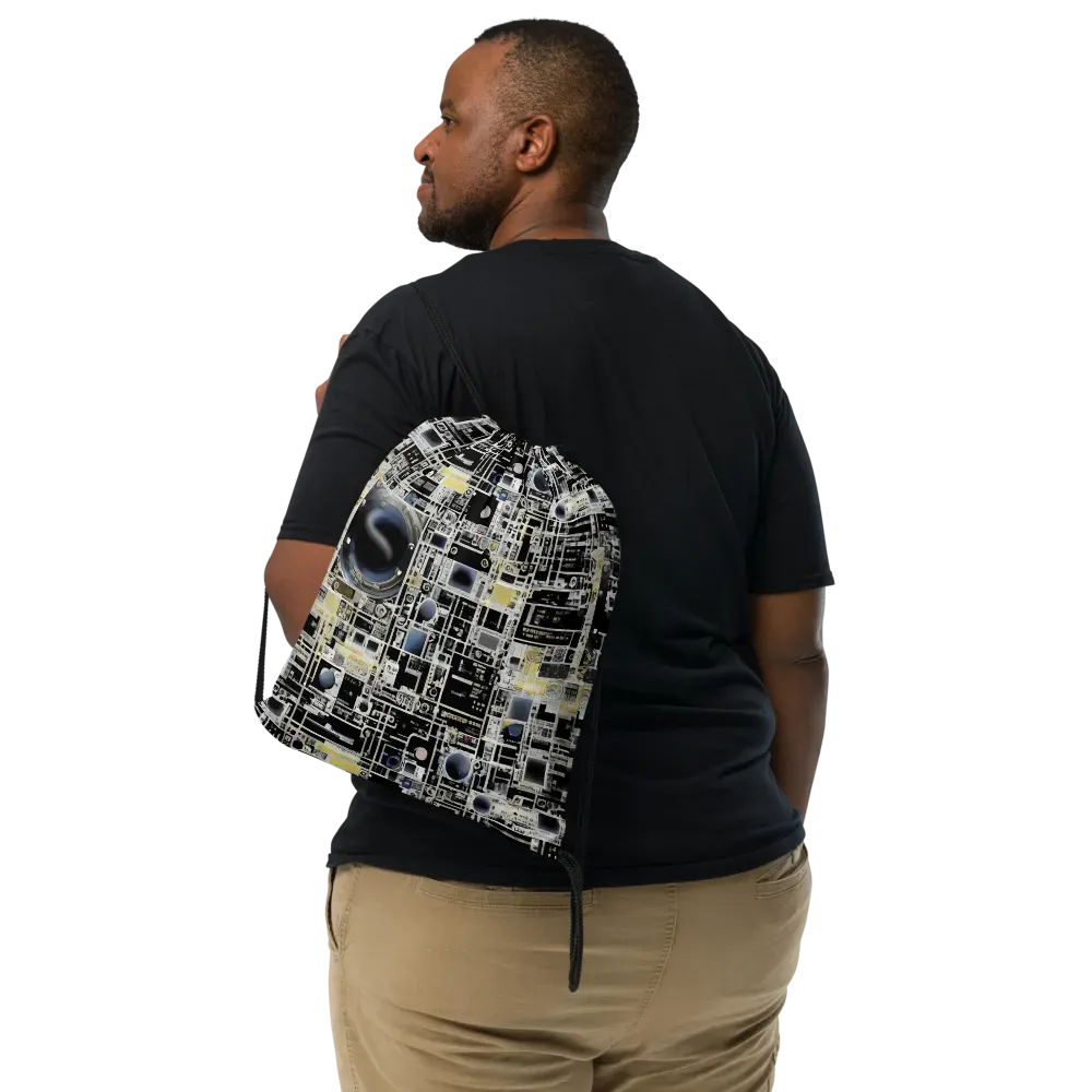 Midnight Control Grid on Drawstring Bag — Front