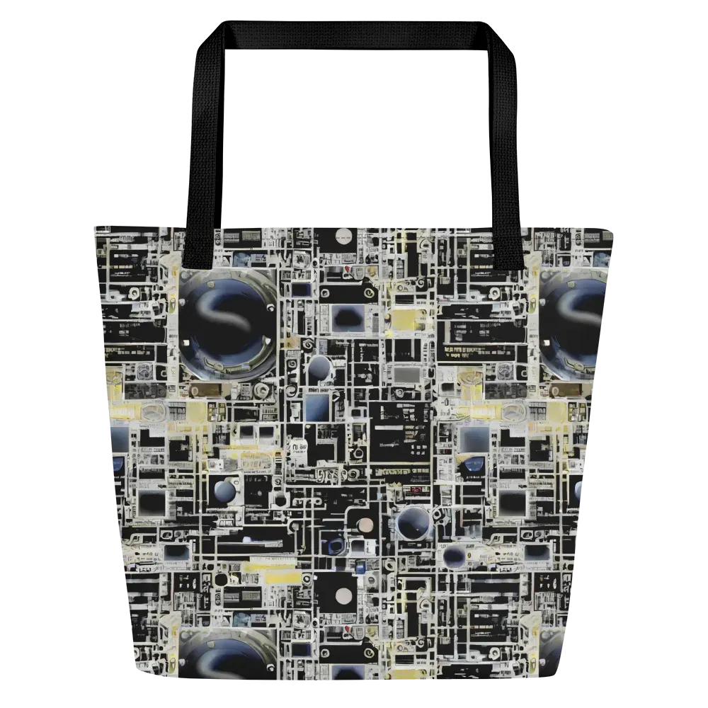 Midnight Control Grid on Large Tote Bag W/ Pocket — Front