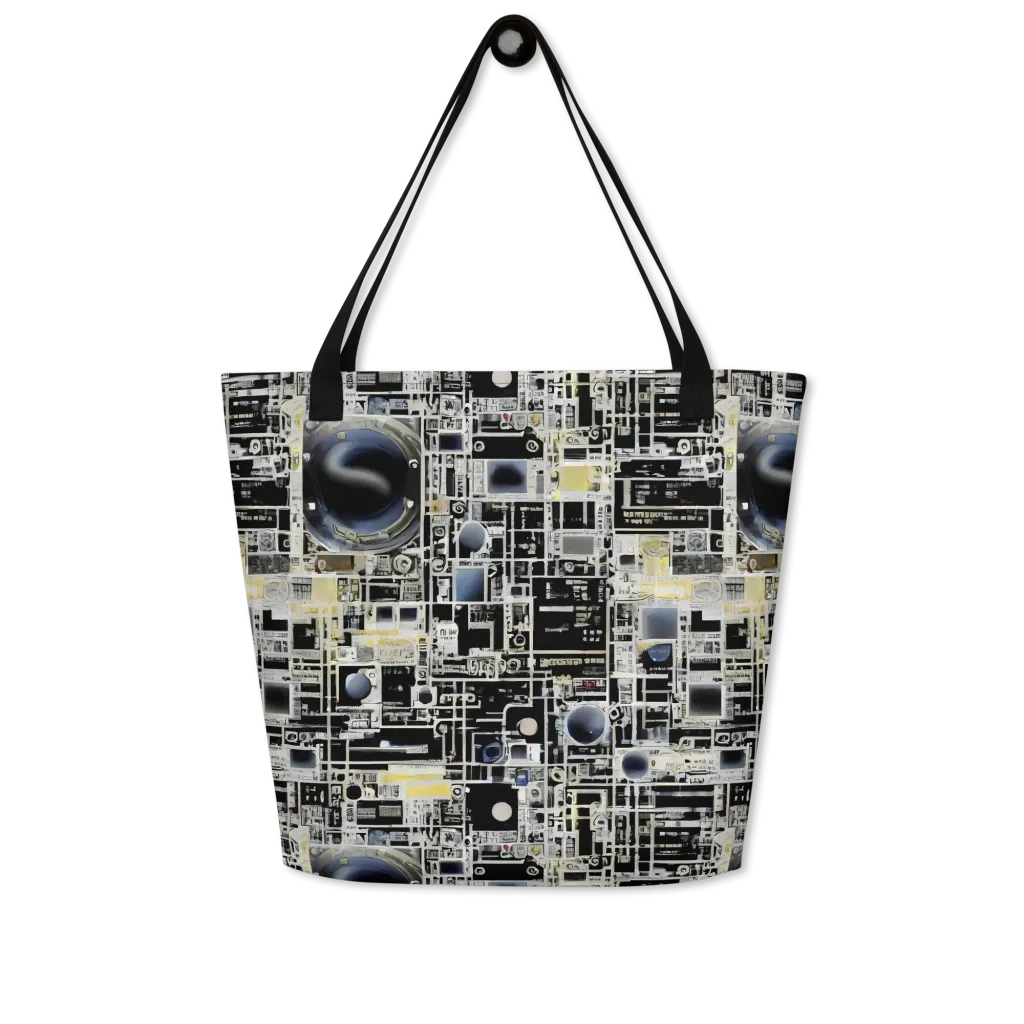 Midnight Control Grid on Large Tote Bag W/ Pocket — Front