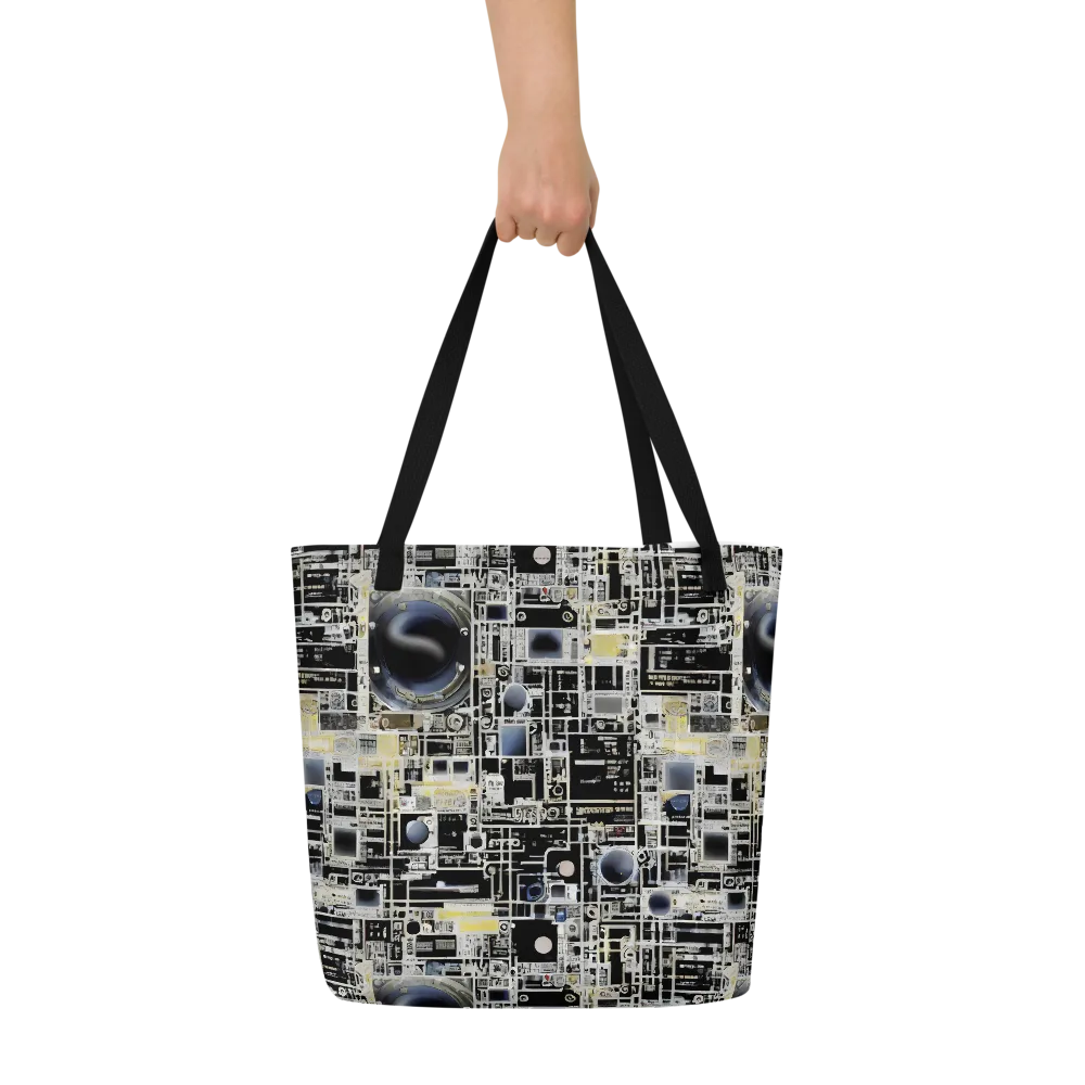 Midnight Control Grid on Large Tote Bag W/ Pocket — Front