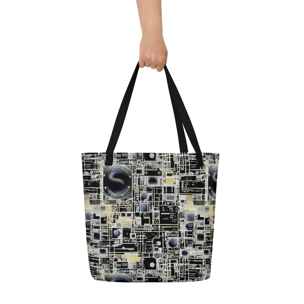 Midnight Control Grid on Large Tote Bag W/ Pocket — Front