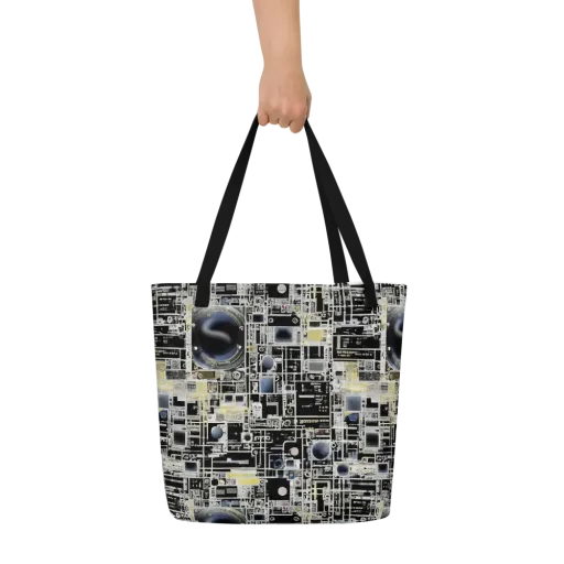 Midnight Control Grid on a Large Tote Bag W/ Pocket