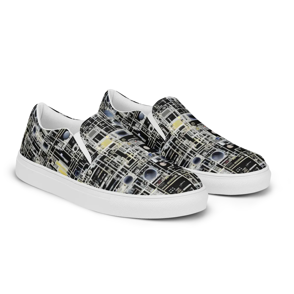 Midnight Control Grid on Women's Slip-On Canvas Shoes — Right Front