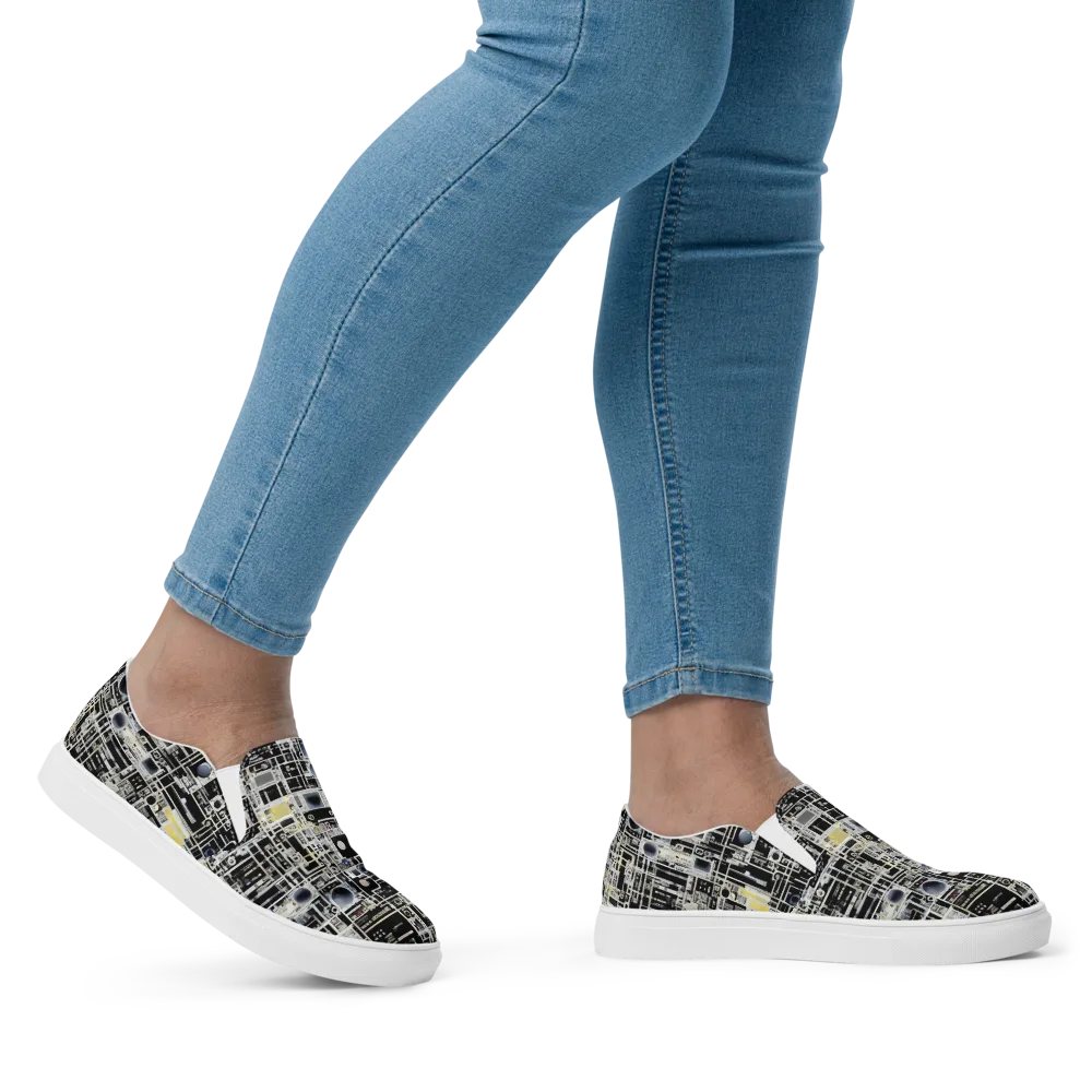 Midnight Control Grid on Women's Slip-On Canvas Shoes — Right