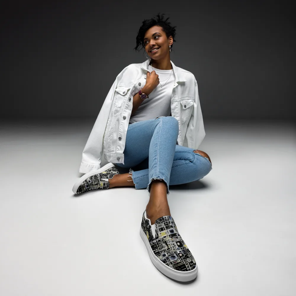 Midnight Control Grid on Women's Slip-On Canvas Shoes — Front