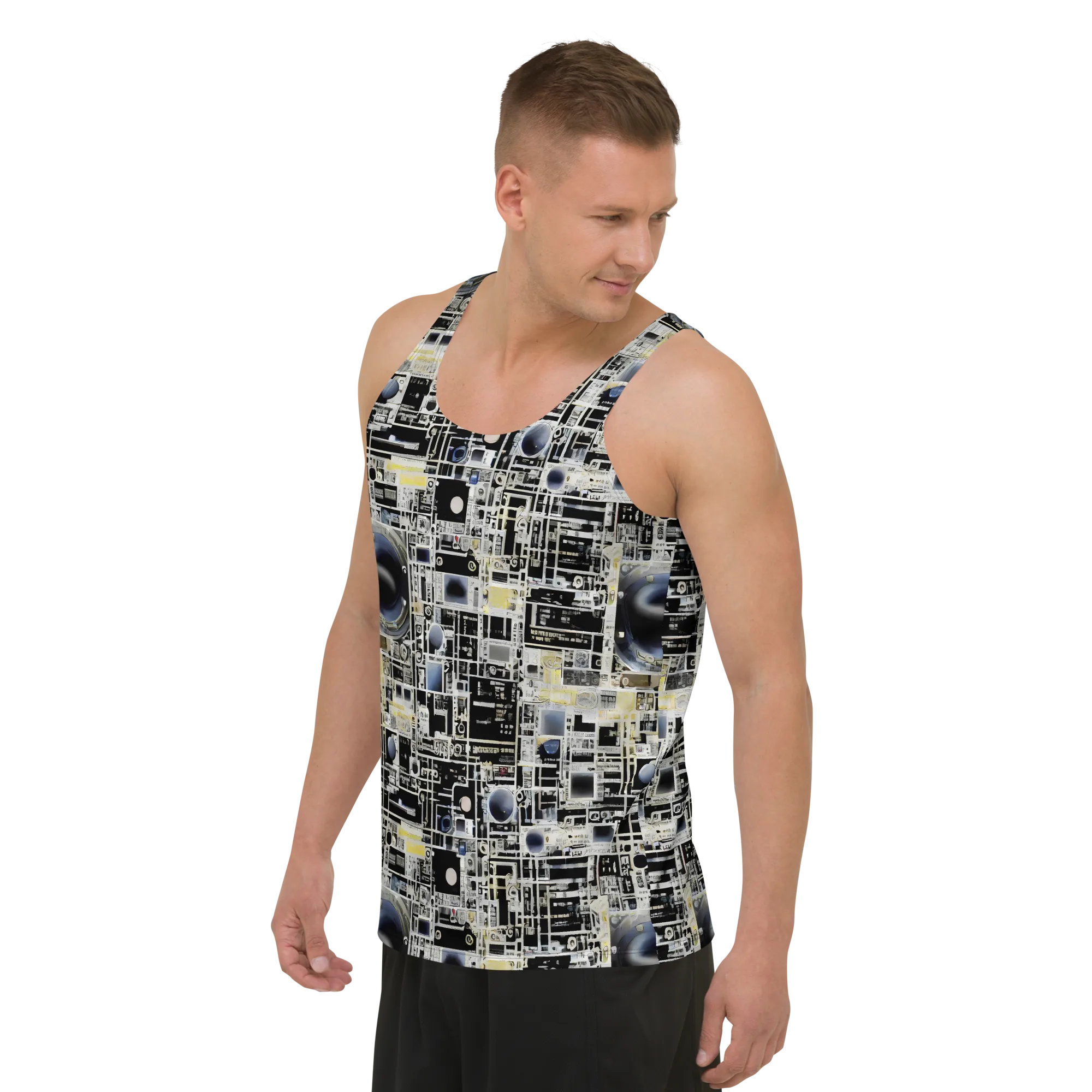Midnight Control Grid on Men's Tank Top — Left Front