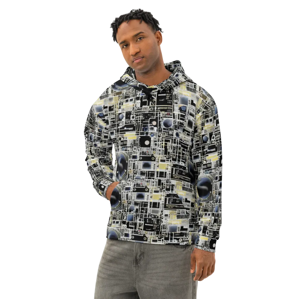 Midnight Control Grid on Cotton Hoodie — Left Front