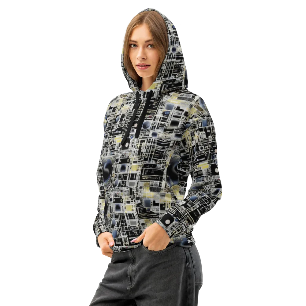 Midnight Control Grid on Cotton Hoodie — Left Front